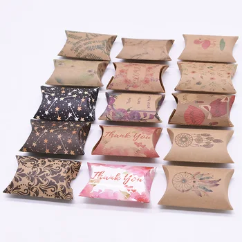  20Pcs Multi-Padrões Impressos Caixas de Papel Kraft Bonito Mini Travesseiro em Forma de Sacos dos Doces para o Casamento, Favores materiais de Embalagem da Caixa de Presente