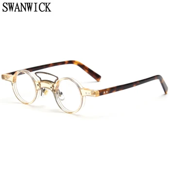  Swanwick óculos redondos homens, feitos à mão acetato de óculos óptico de armações de óculos masculino de leopardo preto lente clara de mulheres de alta qualidade