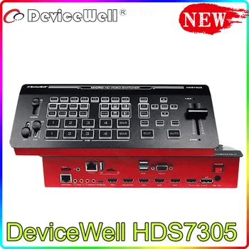  DeviceWell HDS7305 Auto Live Switcher de Vídeo de 5 Canais de Streaming de Registro HD Studio Equipamento de vídeo misturador de Cartão SD e USB pk HDS7105