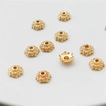  14k ouro, folheados flor suporte esferas de 8mm suporte diy beading cap pulseira colar brincos jóias acessórios