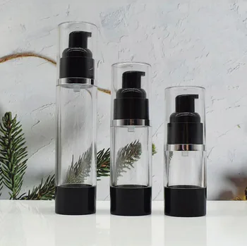  50ML clara de plástico preto airless garrafa de prata linha de loção/emulsão/soro/fundação líquida/clareamento essência cosméticos embalagem